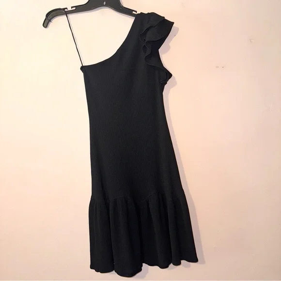 Rebecca Taylor Black One Shoulder Ruffle Jersey Dress Size XS NWOT! - Picture 7 of 10